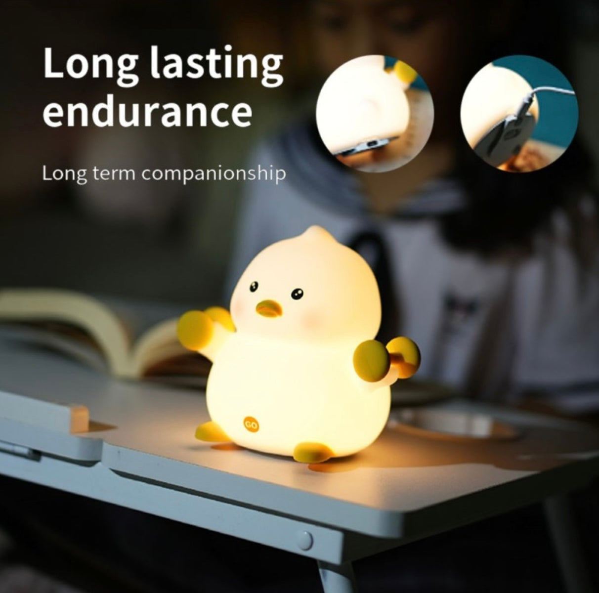 Cute Duck Lamp Silicone Night Light LED Bedside Lamp Nursery Nightlight with 30 Minutes Timer