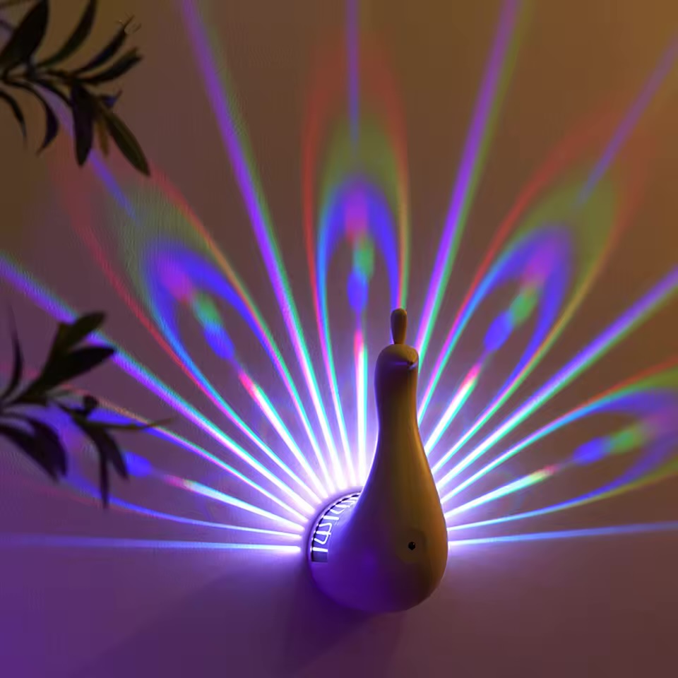 Peacock Projector Lamp Wall-Mounted Nightlight Remote Control Colorful Atmosphere Lamp Creative Smart Home Lights Birthday Gift
