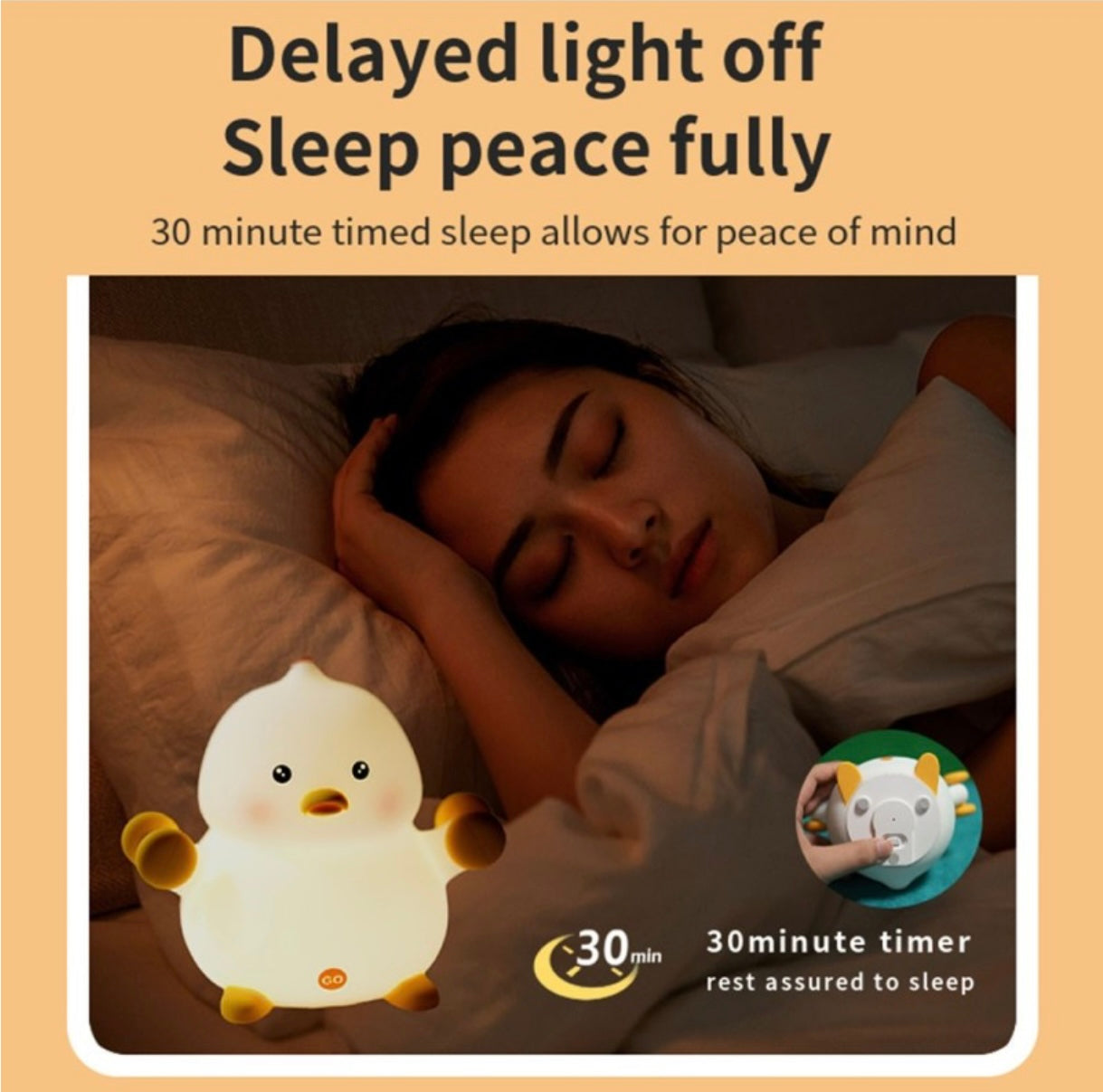 Cute Duck Lamp Silicone Night Light LED Bedside Lamp Nursery Nightlight with 30 Minutes Timer