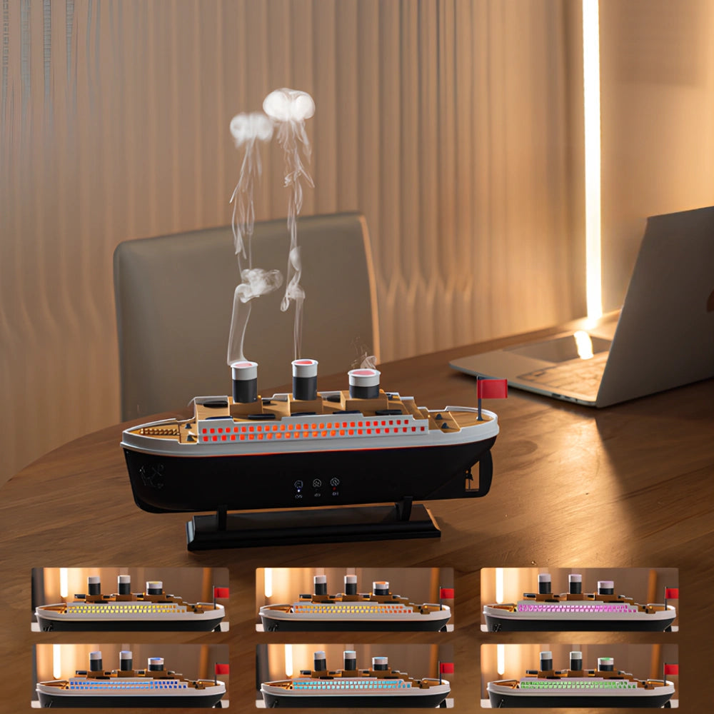 Titanic Essential Oil Diffuser, 250ml Steamship Diffuser, Aromatherapy Diffuser Cool Mist Titanic Humidifier with R/C 2 Light 2 Mist Mode Auto Shut-Off for Office Home Baby Hotel Nursery