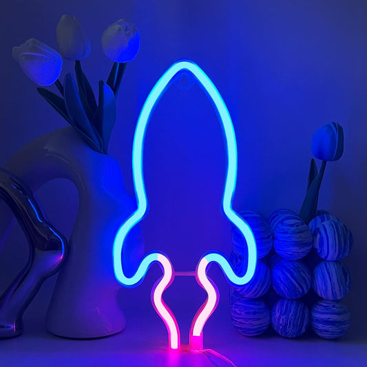 Rocket Neon Signs, LED Rocket Neon USB or Battery Powered Rocket Neon Sign LED Rocket Neon Signs Suitable for Bar Decoration for Room Party