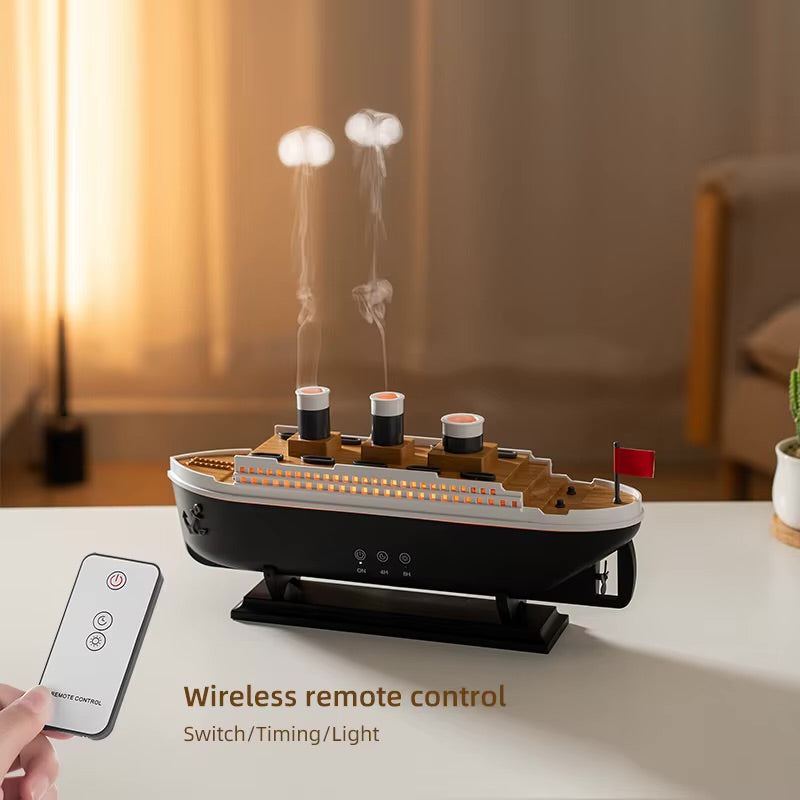 Titanic Essential Oil Diffuser, 250ml Steamship Diffuser, Aromatherapy Diffuser Cool Mist Titanic Humidifier with R/C 2 Light 2 Mist Mode Auto Shut-Off for Office Home Baby Hotel Nursery