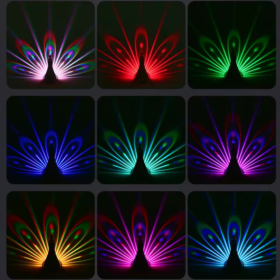 Peacock Projector Lamp Wall-Mounted Nightlight Remote Control Colorful Atmosphere Lamp Creative Smart Home Lights Birthday Gift
