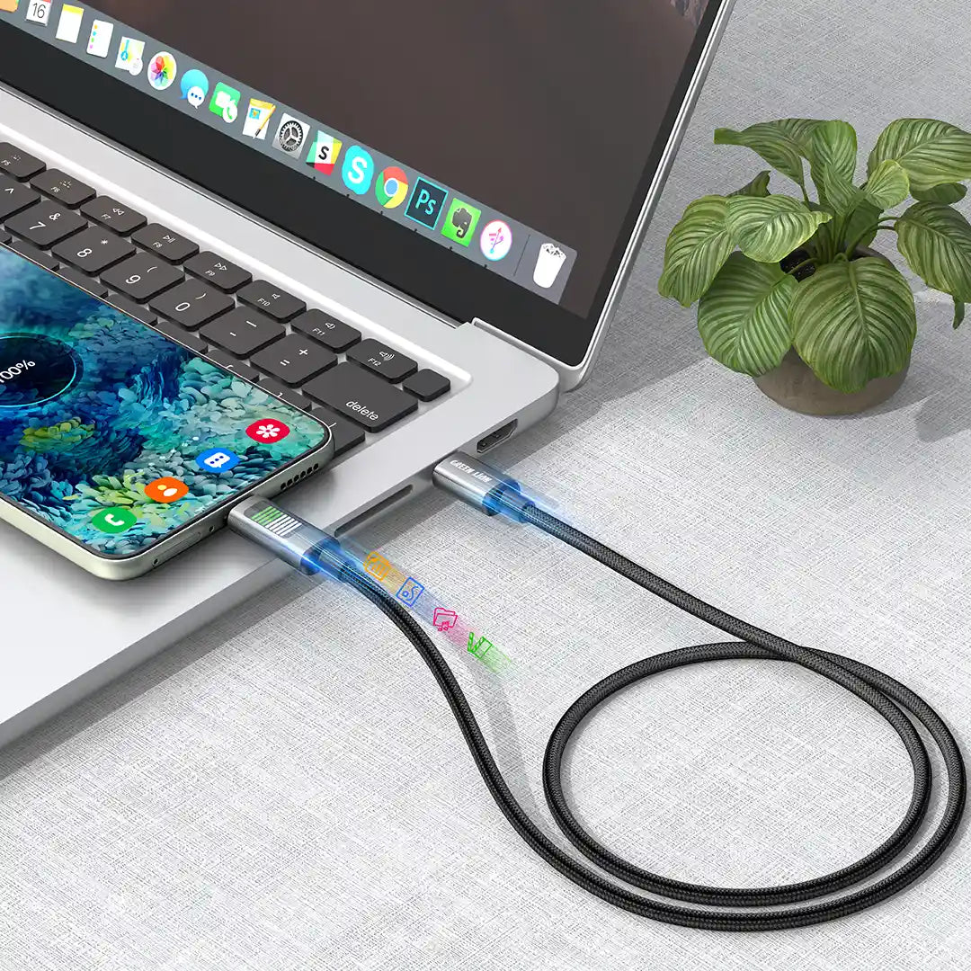 Green Lion LED Braided USB-C to USB-C Cable - Black