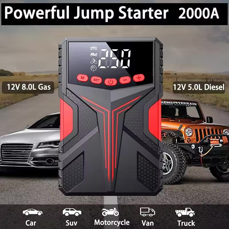 Car Jump Starter Air Pump Power Bank Lighting Portable Air Compressor 4 In 1 Cars Battery Starters & Auto Tyre Inflator