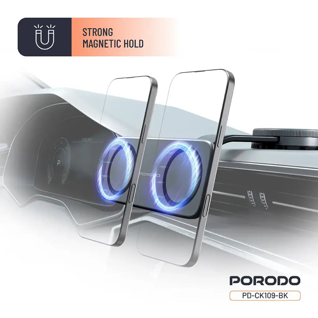 Porodo Vacuum & Adhesive Magnetic Car Mount - Black