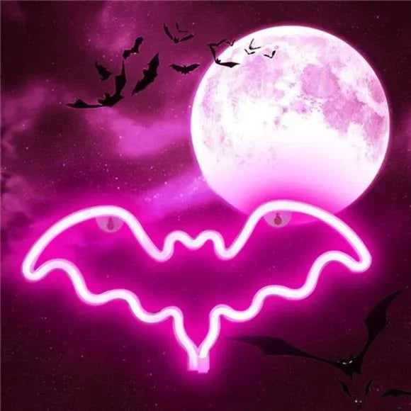 Bat Neon Sign,USB or 3-AA Battery Powered Neon Light,LED Table Decoration,Bedroom Wall Decoration,Birthday Gift,Wedding Supplies Business Gift(Pink,Red)