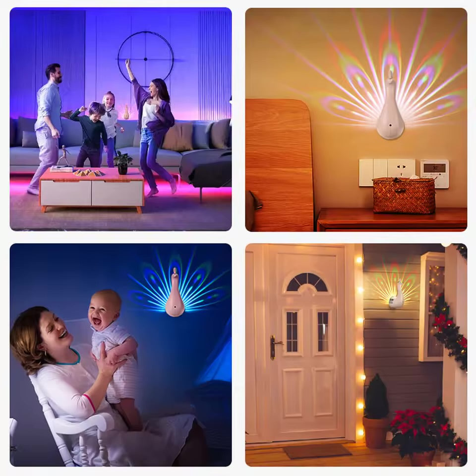 Peacock Projector Lamp Wall-Mounted Nightlight Remote Control Colorful Atmosphere Lamp Creative Smart Home Lights Birthday Gift