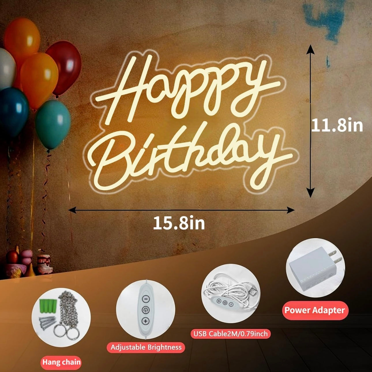 Happy Birthday Neon Sign LED Neon Light for Wall Decoration USB Power Letter Light Signs for Home Bedroom Bar Club Birthday Party Decoration Birthday Gift