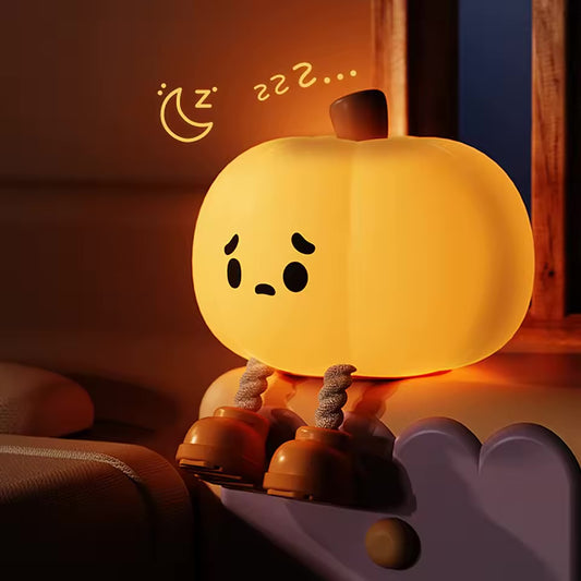 Cute Pumpkin LED Night Light Cartoon Silicone Lamp USB Rechargeable Timing Sleeping Lamp Bedroom Decoration