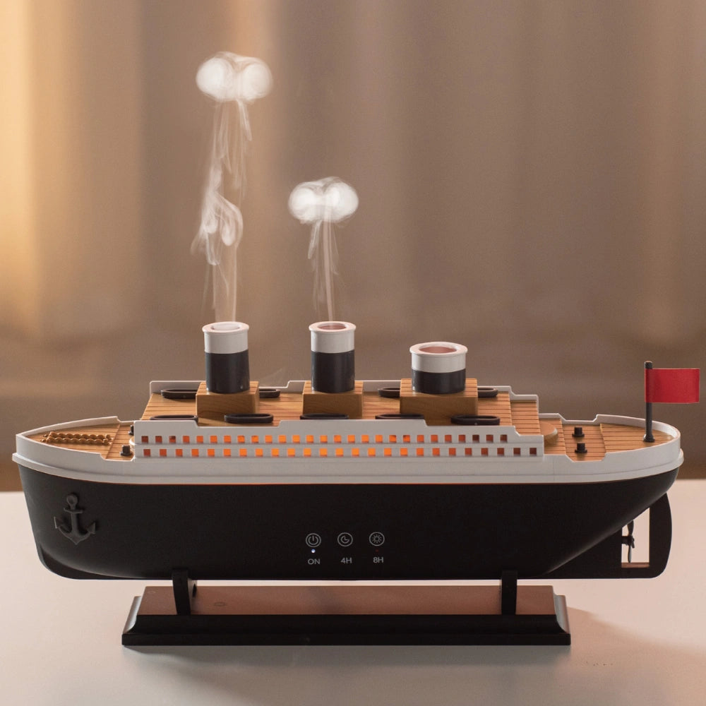Titanic Essential Oil Diffuser, 250ml Steamship Diffuser, Aromatherapy Diffuser Cool Mist Titanic Humidifier with R/C 2 Light 2 Mist Mode Auto Shut-Off for Office Home Baby Hotel Nursery