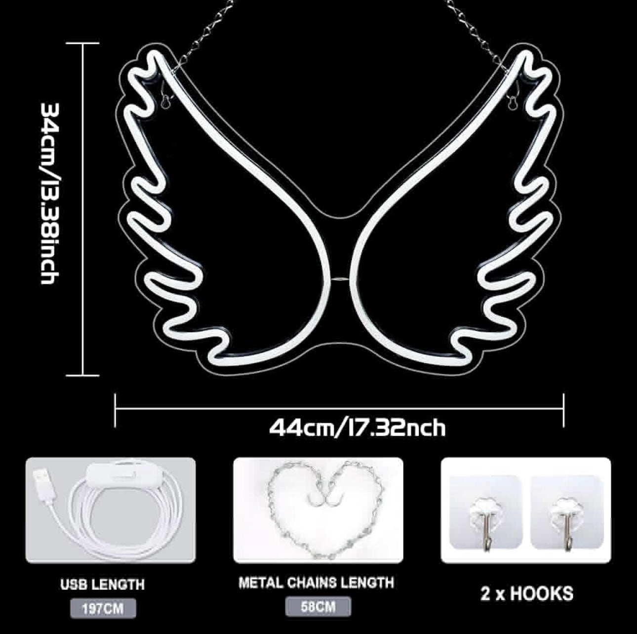 Neon Night Light,Angel Wings Neon Signs,USB Powered Acrylic Neon Signs,for Girl Bedroom, Kids Room,Wedding Decor,Teenage Birthday’s Gift