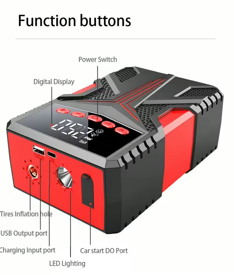 Car Jump Starter Air Pump Power Bank Lighting Portable Air Compressor 4 In 1 Cars Battery Starters & Auto Tyre Inflator