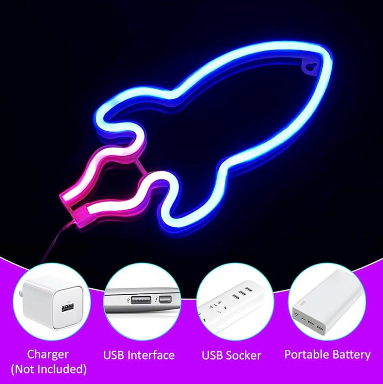 Rocket Neon Signs, LED Rocket Neon USB or Battery Powered Rocket Neon Sign LED Rocket Neon Signs Suitable for Bar Decoration for Room Party