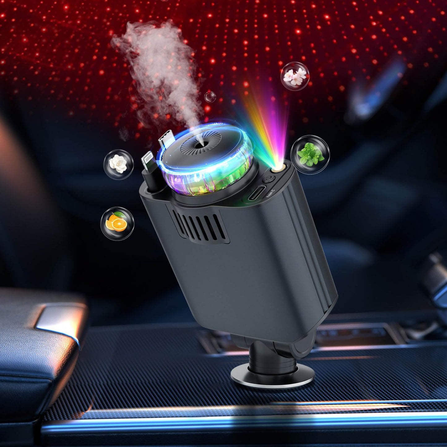 Porodo Aromaglow 120W Fast Car Charger with Aromatherapy Diffuser - Black