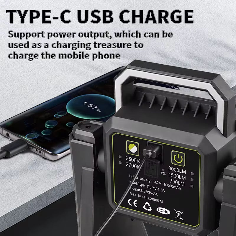 COB strong work light Flood Light Outdoor Portable LED Reflector Spotlight USB C Rechargeable Floodlight