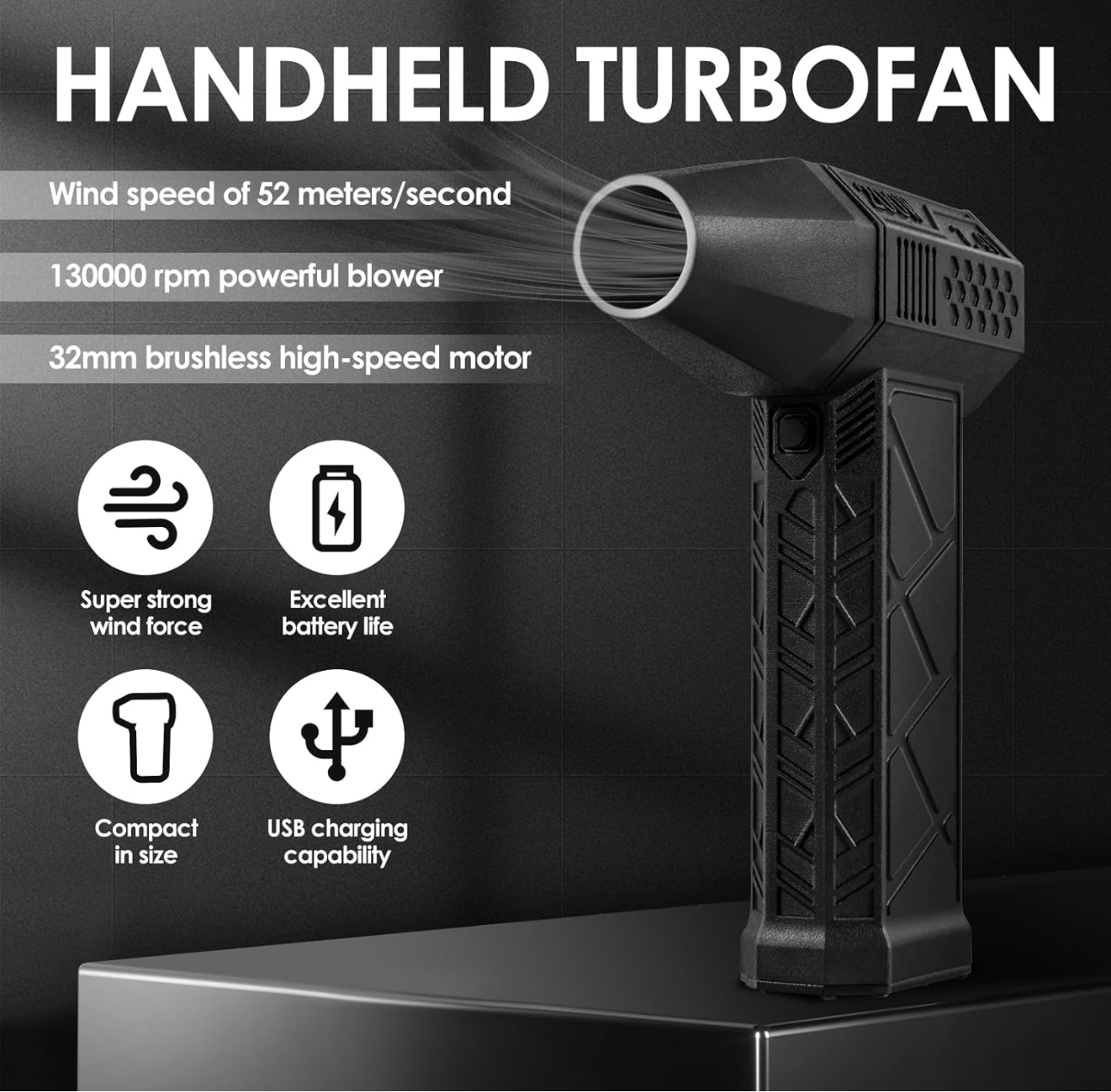 Mini Fan 130000 RPM Power Mini Jet Blower High Speed Brushless Motor Electric Jet Fan Violent Fan Air Blower Jet Dry Blower for Car Computer Keyboard