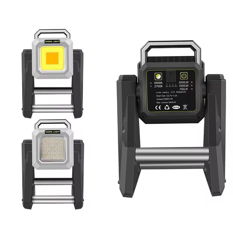 COB strong work light Flood Light Outdoor Portable LED Reflector Spotlight USB C Rechargeable Floodlight
