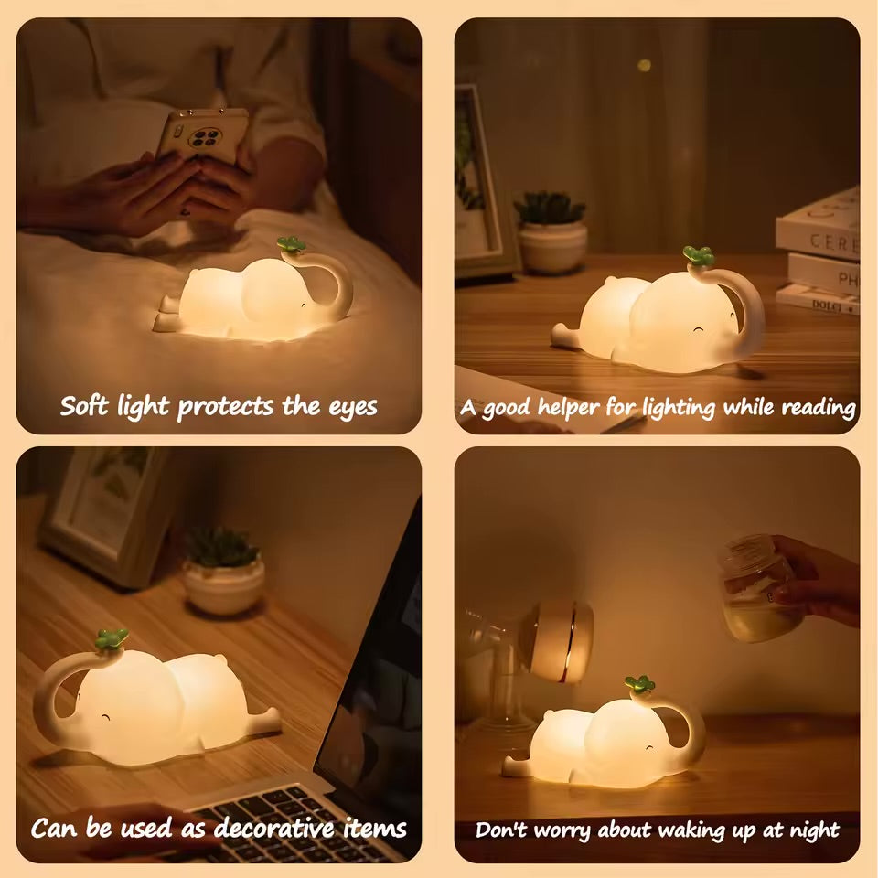 Children Silicone Night Light Cute Elephant Baby Dimmable Timed Sleeping Night Lamp for Bedside Bedroom Decoration Gift Birthday