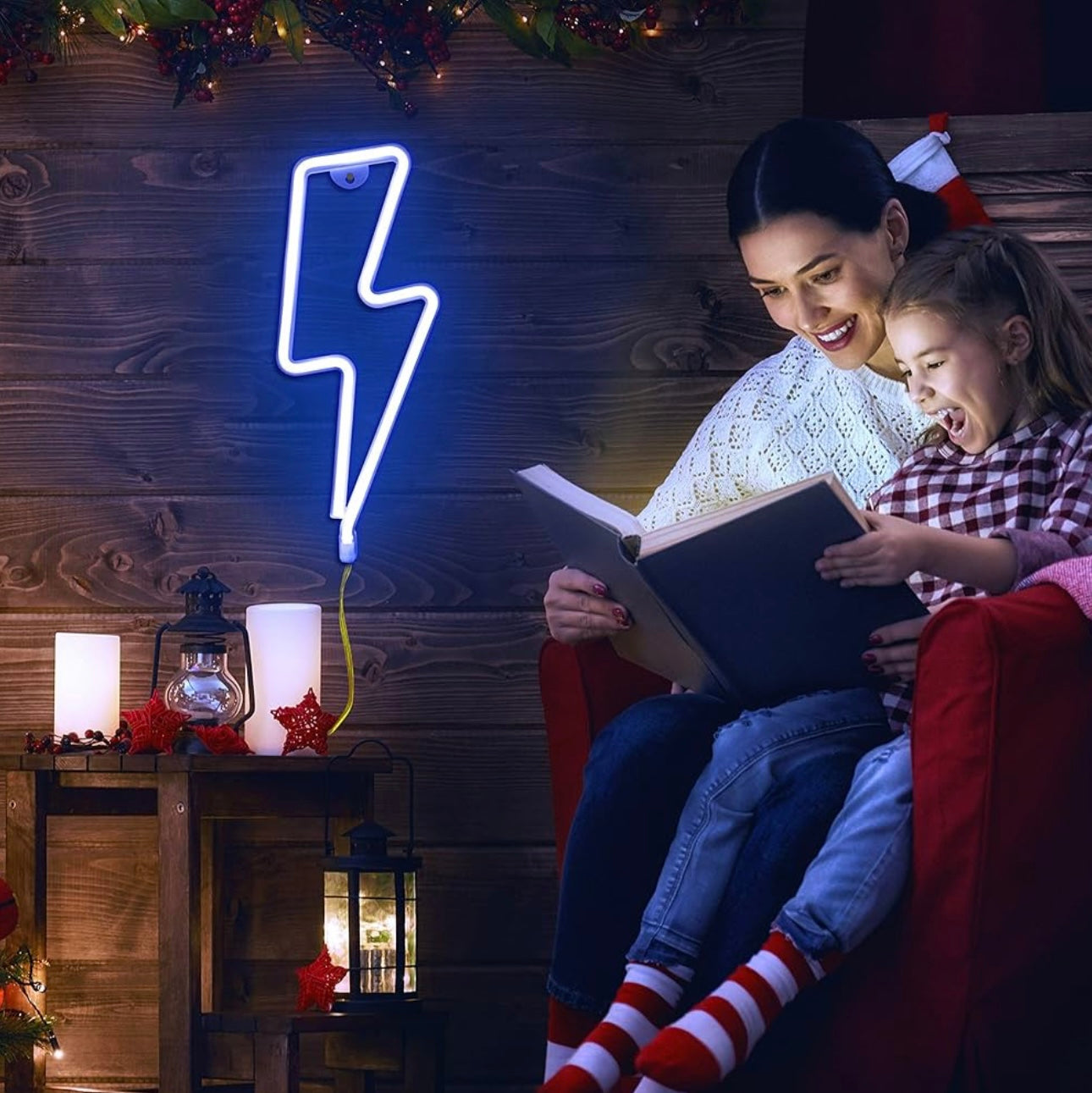 Coloody Neon Light Lightning Bolt Led Neon Sign Wall Light Battery and USB Operated Neon Lights-Blue Lightning