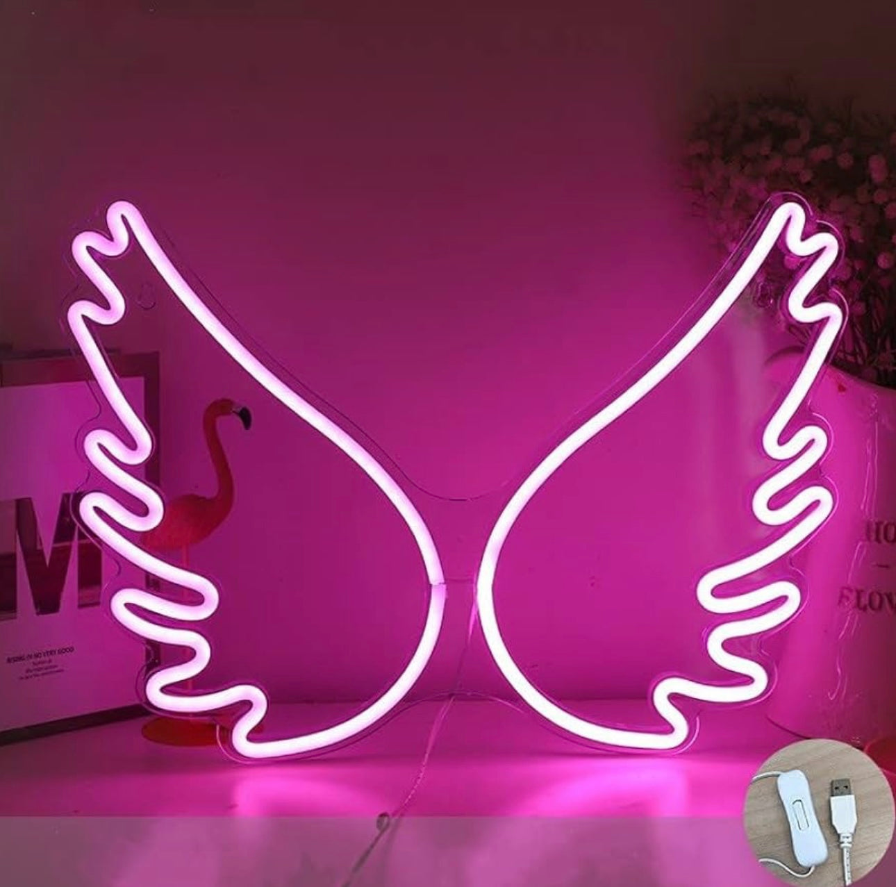 Neon Night Light,Angel Wings Neon Signs,USB Powered Acrylic Neon Signs,for Girl Bedroom, Kids Room,Wedding Decor,Teenage Birthday’s Gift
