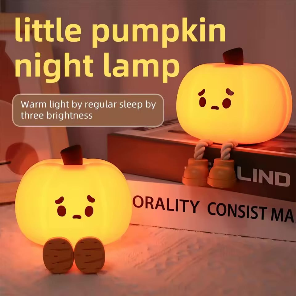 Cute Pumpkin LED Night Light Cartoon Silicone Lamp USB Rechargeable Timing Sleeping Lamp Bedroom Decoration
