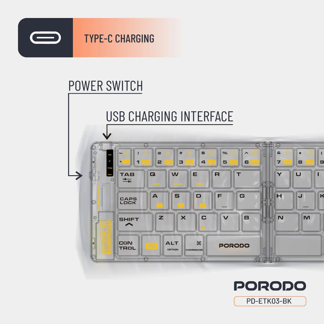 Porodo Crystal Shell Wireless FoldableKeyboard
