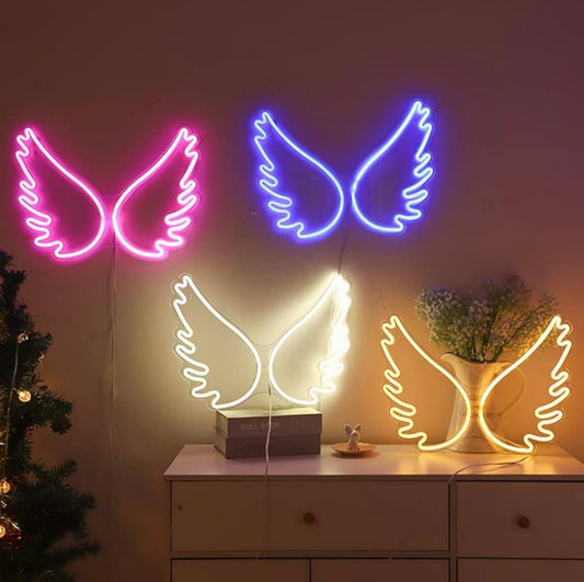 Neon Night Light,Angel Wings Neon Signs,USB Powered Acrylic Neon Signs,for Girl Bedroom, Kids Room,Wedding Decor,Teenage Birthday’s Gift