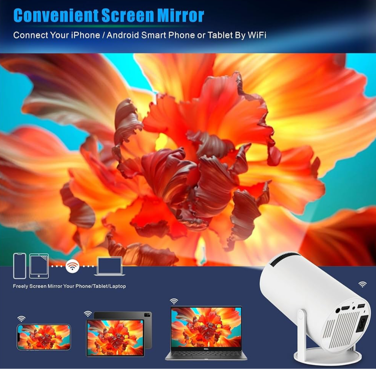 HY300 Mini Portable Projector Android 11 5G Wifi Home Cinema Home Theater UK