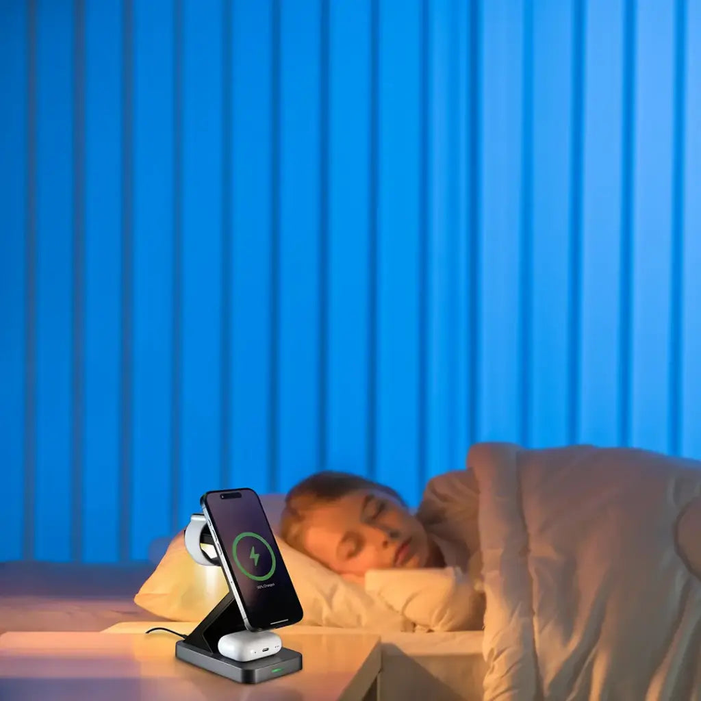 Porodo 4-In-1 Powerdock Wireless Charging Station with 360° Adjustable Viewing - Black