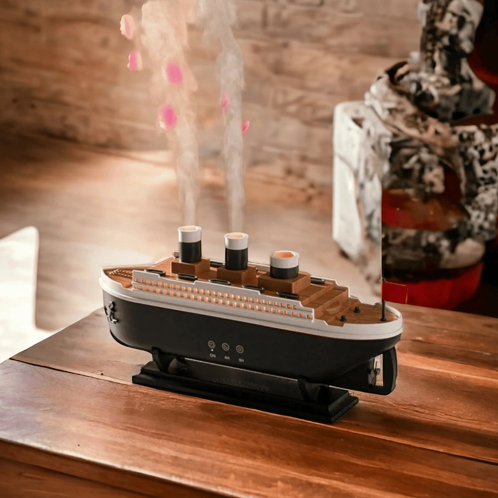 Titanic Essential Oil Diffuser, 250ml Steamship Diffuser, Aromatherapy Diffuser Cool Mist Titanic Humidifier with R/C 2 Light 2 Mist Mode Auto Shut-Off for Office Home Baby Hotel Nursery