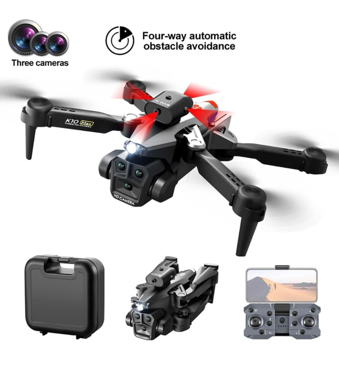 K10MAX HD Drone Obstacle Avoidance Three Camera Remote Control Quadcopter