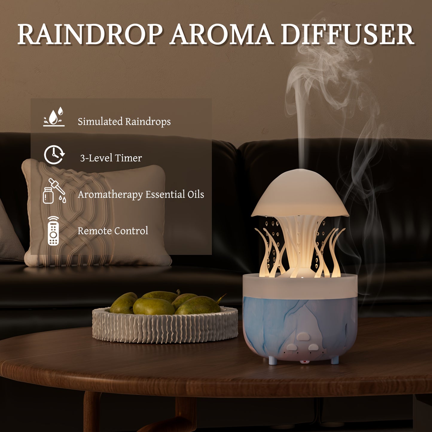 Remote Control Raindrop Air Humidifier Aromatherapy Diffuser Rotate Swing Jellyfish Lamp Electric Aroma Essential Oil Diffuser