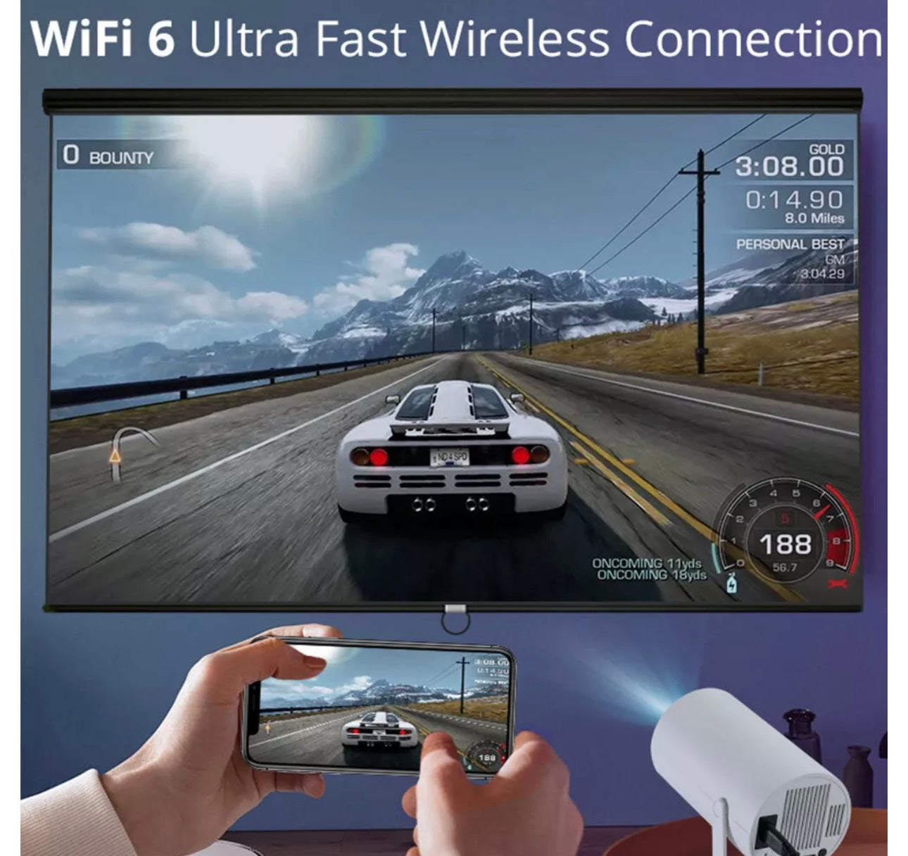 HY300 Mini Portable Projector Android 11 5G Wifi Home Cinema Home Theater UK