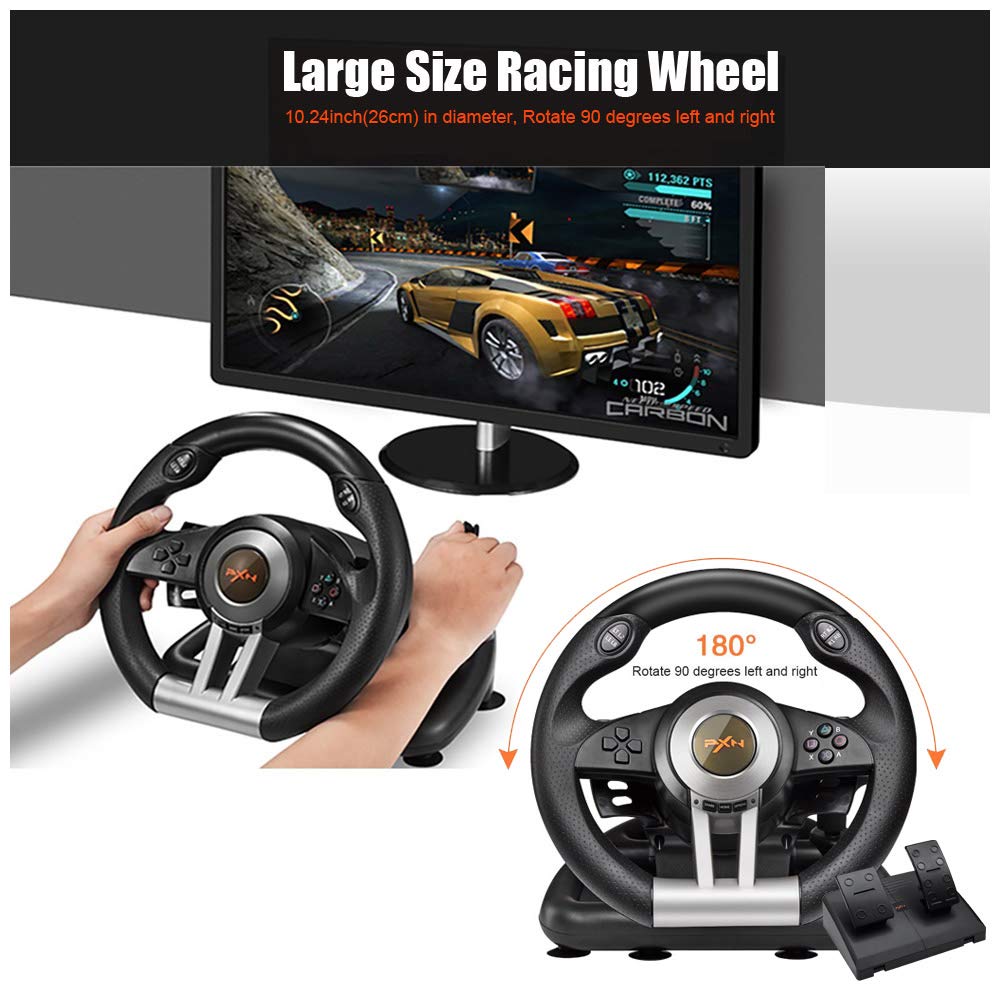 PXN Racing Wheel - Gaming Steering Wheel for PC, V3II 180 Degree Driving Wheel Volante PC Universal Usb Car Racing with Pedal for PS4, PC, PS3,Xbox Series X|S, Xbox One