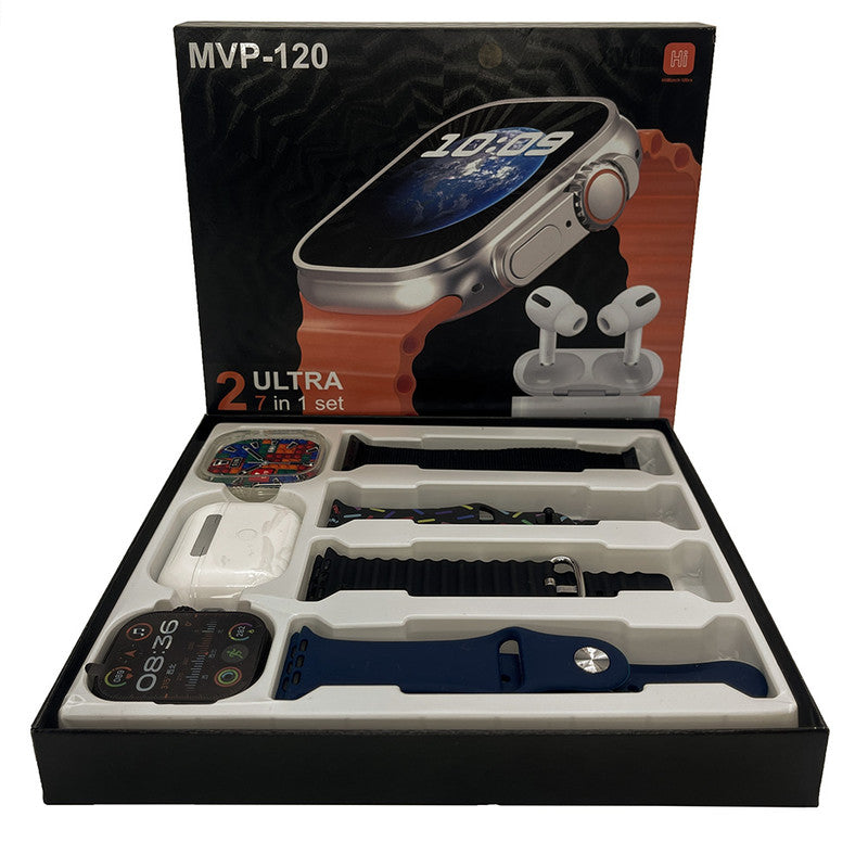 MVP-120 7 in 1 Ultra Package 4 Straps,49mm Sport Fitness Watch with Protective Case ,Earphone,Wireless charger