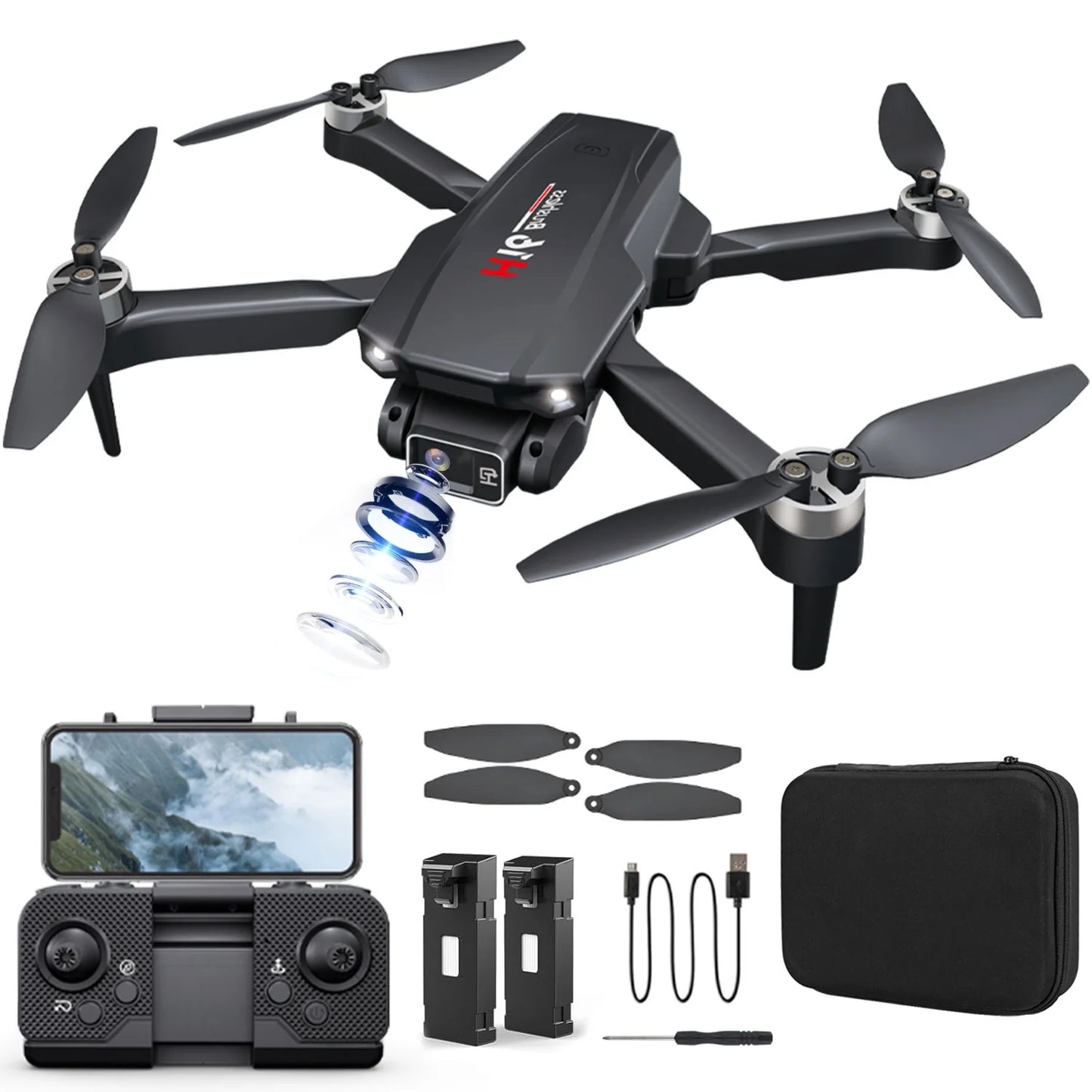 Kid Odyssey H16 Drone with Camera for Adults 4K, Foldable Drone for Beginners with Brushless Motor, Optical Flow Positioning, with 1 Battery and Carrying Case