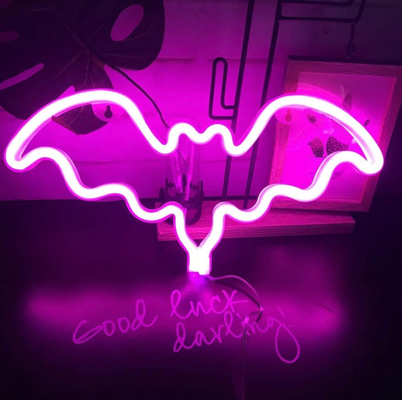 Bat Neon Sign,USB or 3-AA Battery Powered Neon Light,LED Table Decoration,Bedroom Wall Decoration,Birthday Gift,Wedding Supplies Business Gift(Pink,Red)