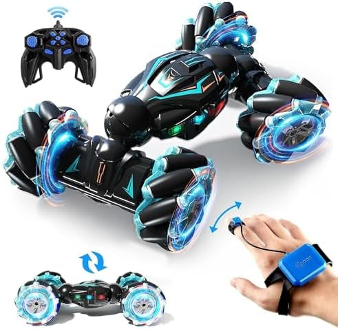 RC Stunt Car, 2.4GHz 4WD Remote Control Gesture Sensor Toy, Double-Sided Rotating Off-Road Vehicle with 360° Flips, Lights, and Music, Multicolor, Perfect for Boys and Girls Birthdays