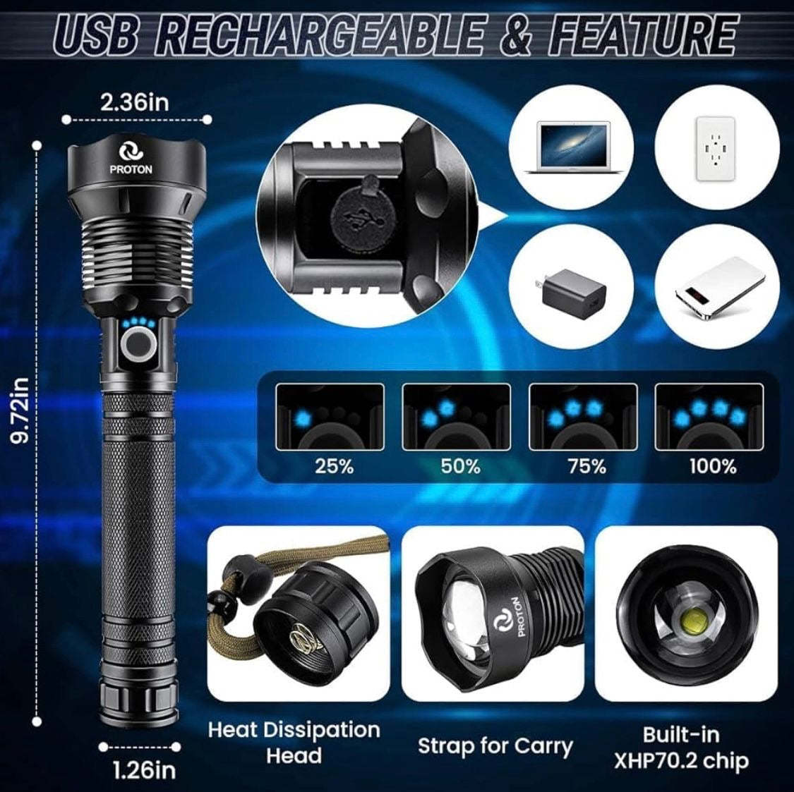 Super Bright LED Flashlight Tactical Zoom P90 P50 Rechargeable Battery Torch New