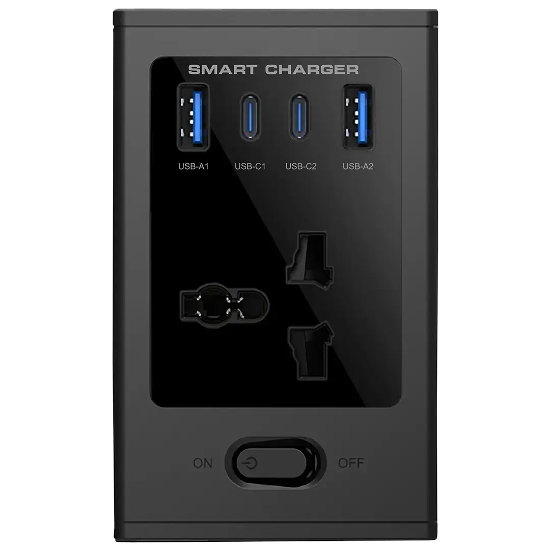 Porodo Universal GaN Multi-Port Cube Adapter with 4 AC Sockets - Black