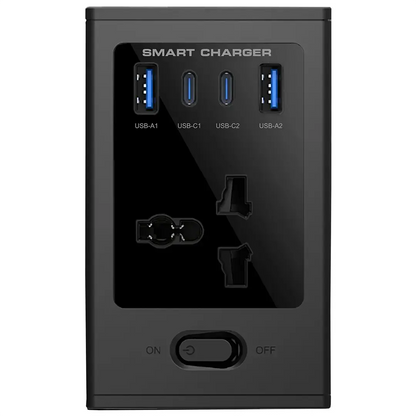 Porodo Universal GaN Multi-Port Cube Adapter with 4 AC Sockets - Black