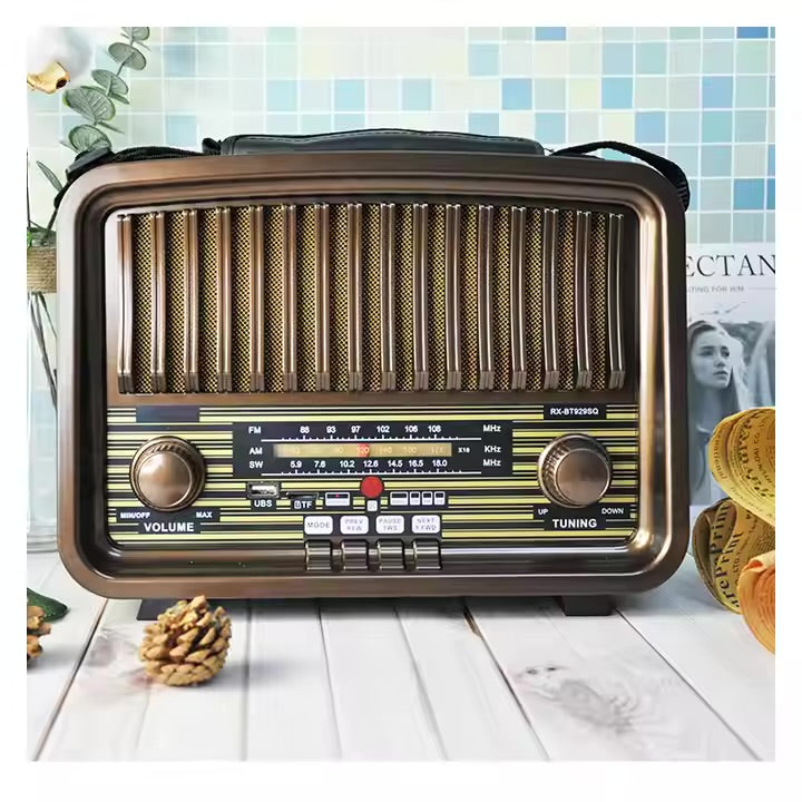 RX-BT929SQ Rx Retro Throwback Vintage Transistor Built-In Speaker Big Box Portable Wooden Table Usb Sd Card Fm Am Radio