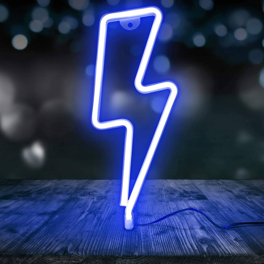 Coloody Neon Light Lightning Bolt Led Neon Sign Wall Light Battery and USB Operated Neon Lights-Blue Lightning