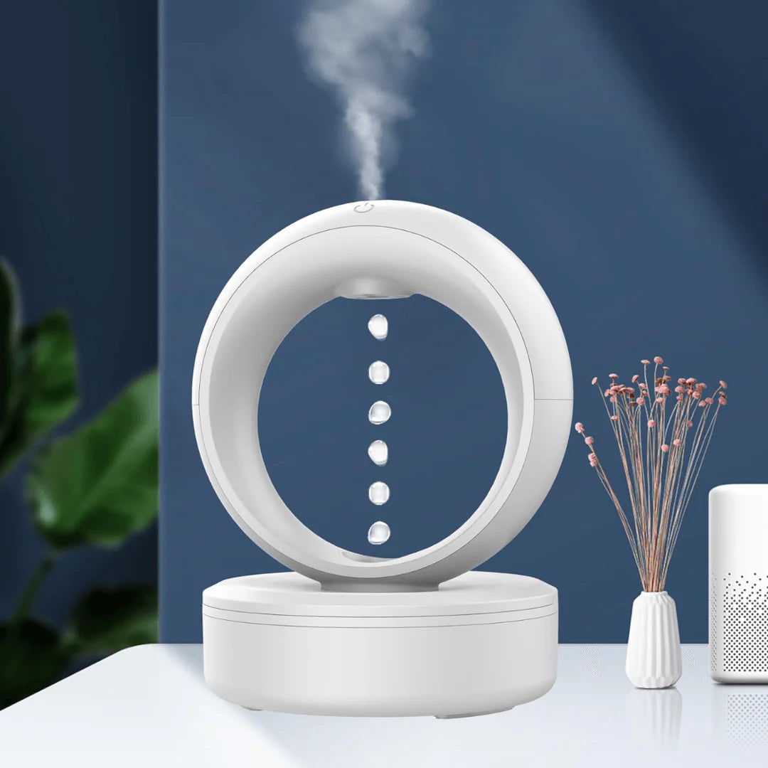 Anti-Gravity Humidifier for Bedroom (680ml), Quiet Ultrasonic Cool Mist Humidifier with Auto Shut-Off and LED Night Light, White