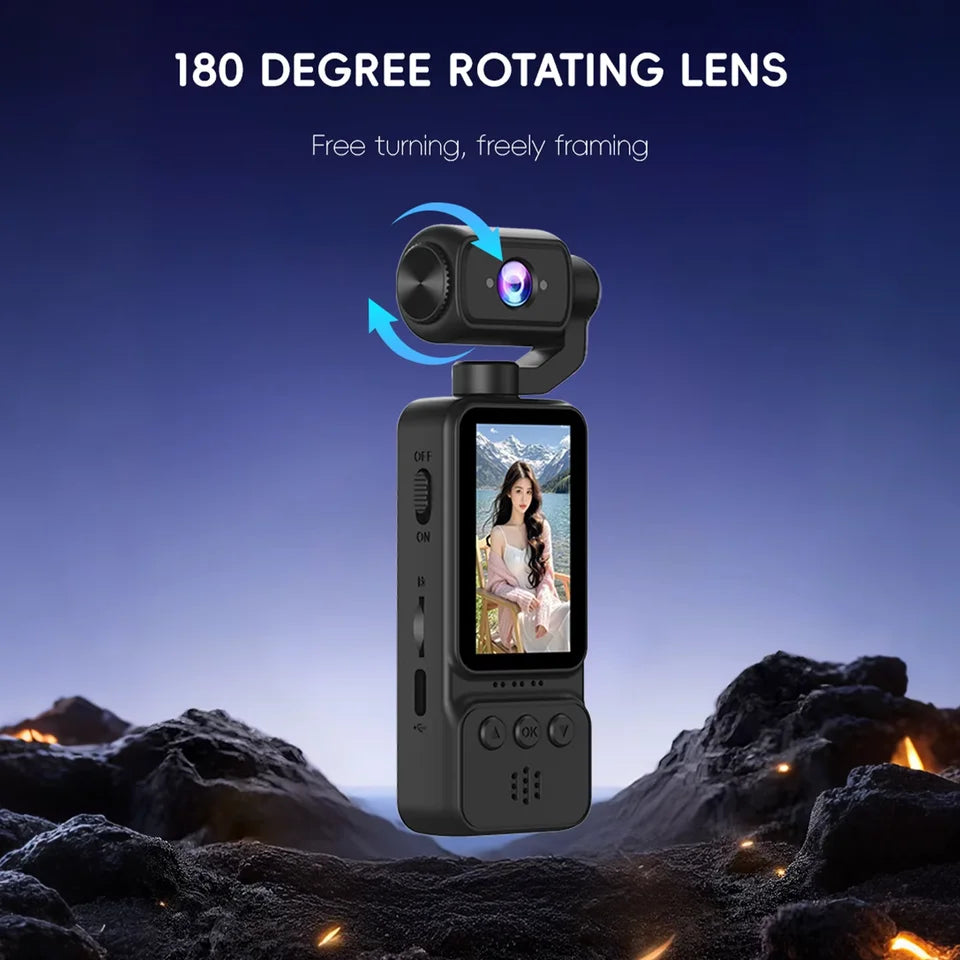 D07 Rotatable Lens Action Camera – Full HD 1080P HD WiFi Pocket Camera with Night Vision Video and Audio Recording Chest-Mounted Bike Dashcam 180-Degree Rotating Lens