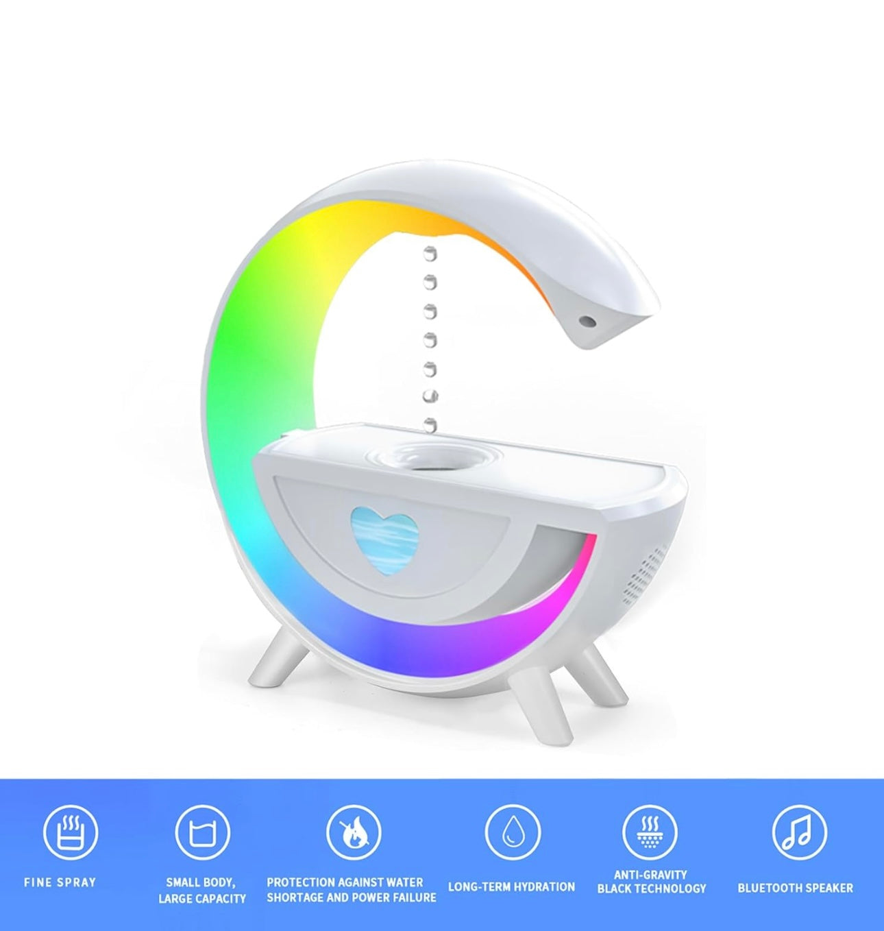 Anti-Gravity Humidifier,Humidifier for Bedroom, Humidifier with Bluetooth Speaker, 7Colors Night Light and Auto Shut-Off,