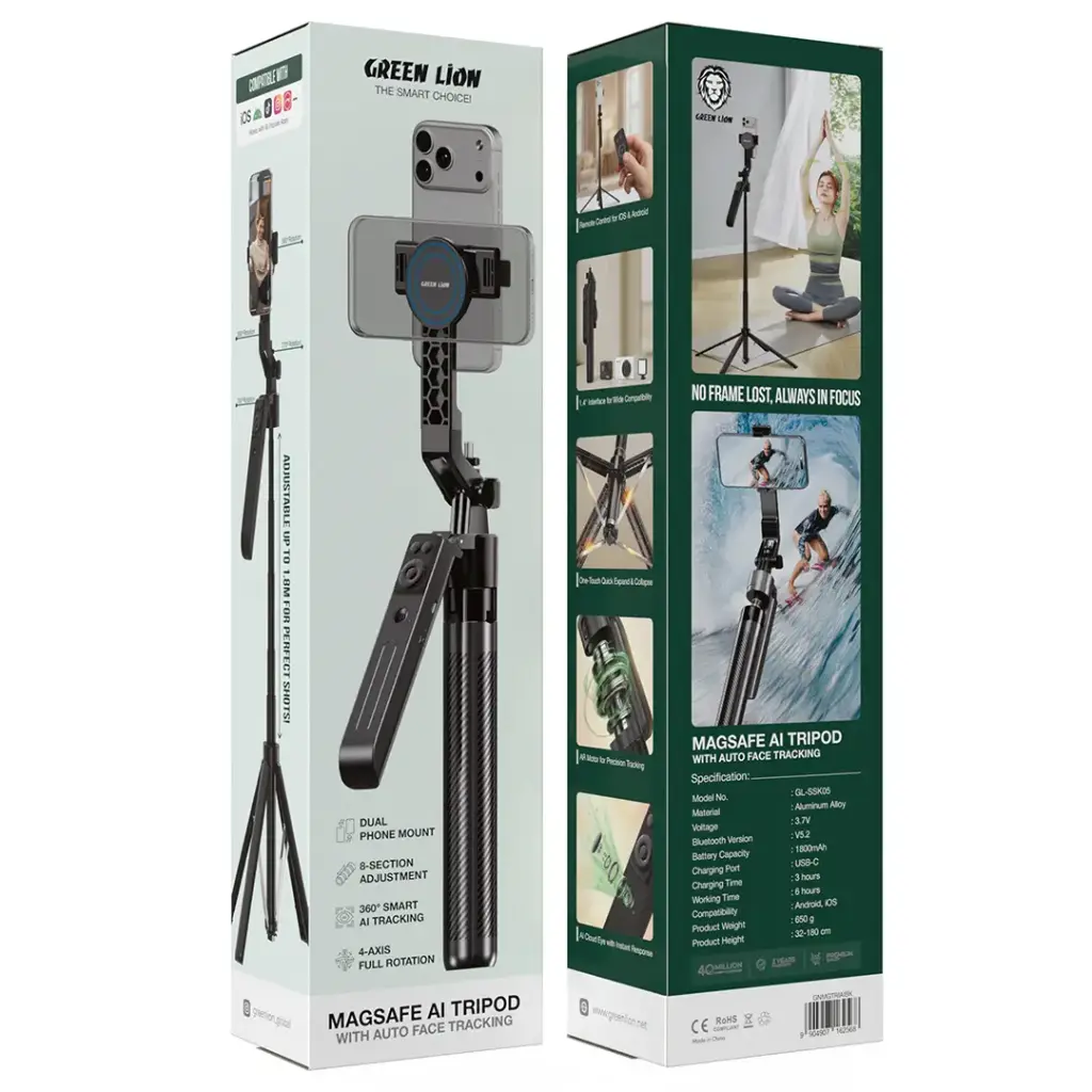 Green Lion MagSafe AI Tripod With Auto Face Tracking - Black
