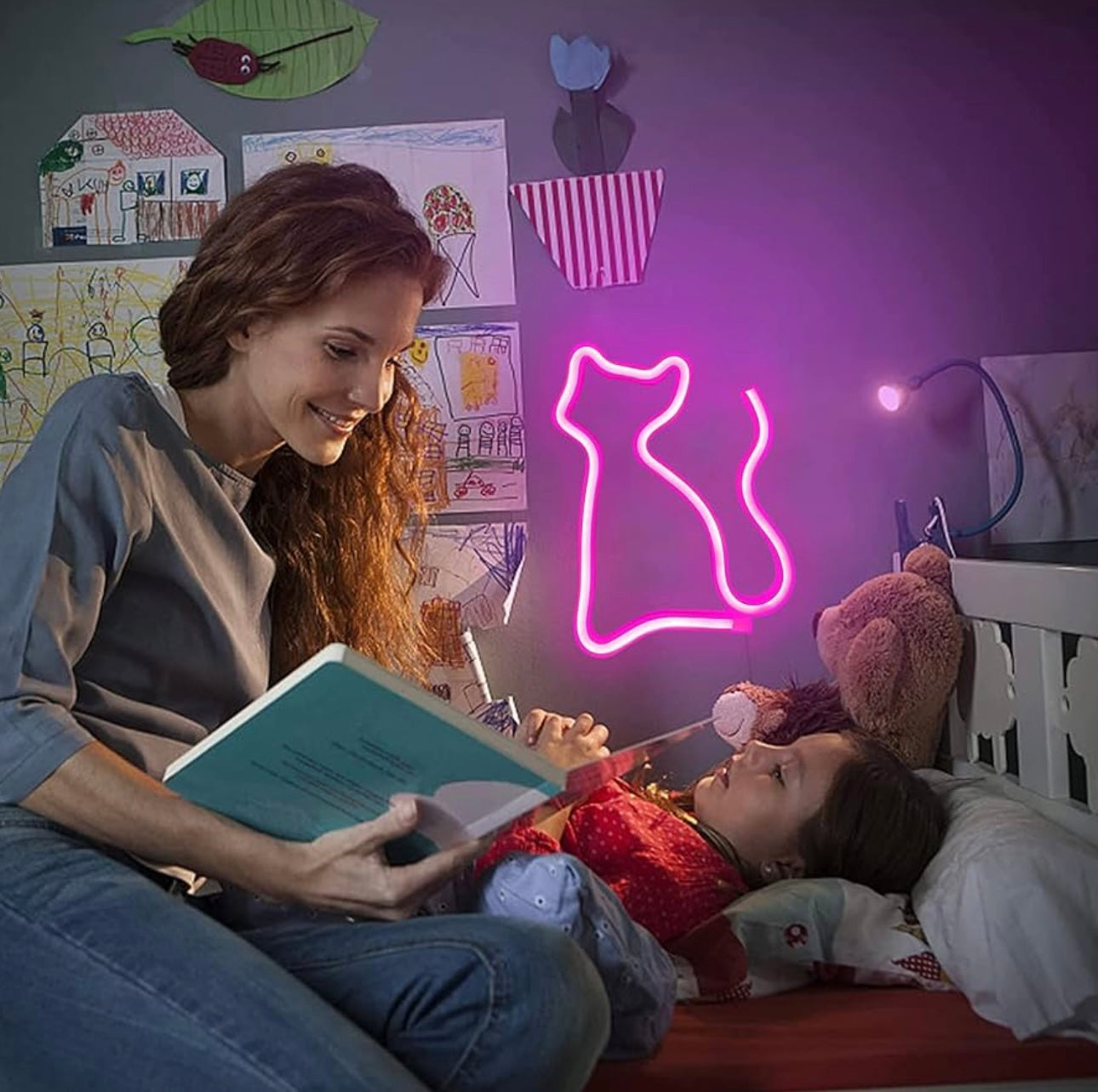 Cat Neon Sign Pink Cute Cat Kitty Led Neon Lights Powered by USB or Battery for Home, Kids Room, Living Room Wall Decor, Birthday Christmas Party and Festival Gift