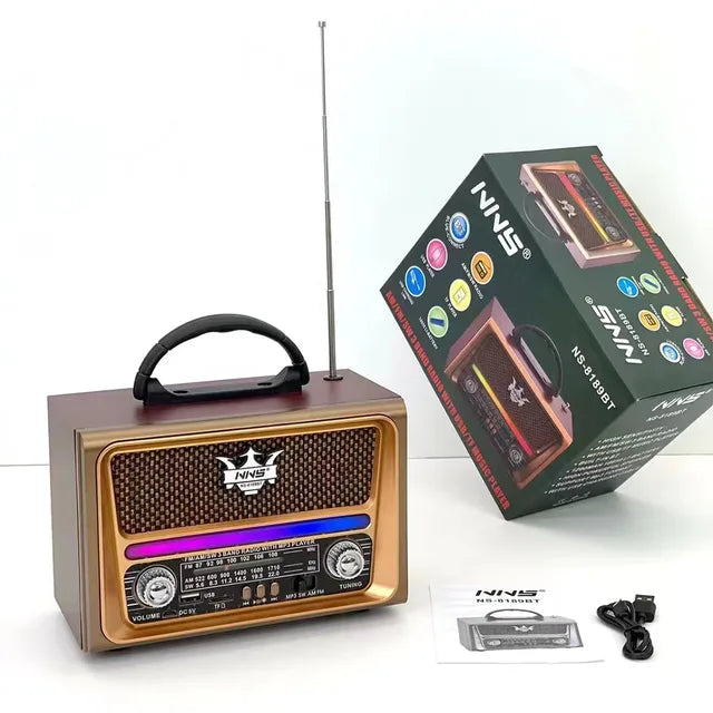 Ns-8189Bt Nns Customized Portable Vintage Reloj Retro Wooden Extra Antenna Led Am Fm Radio